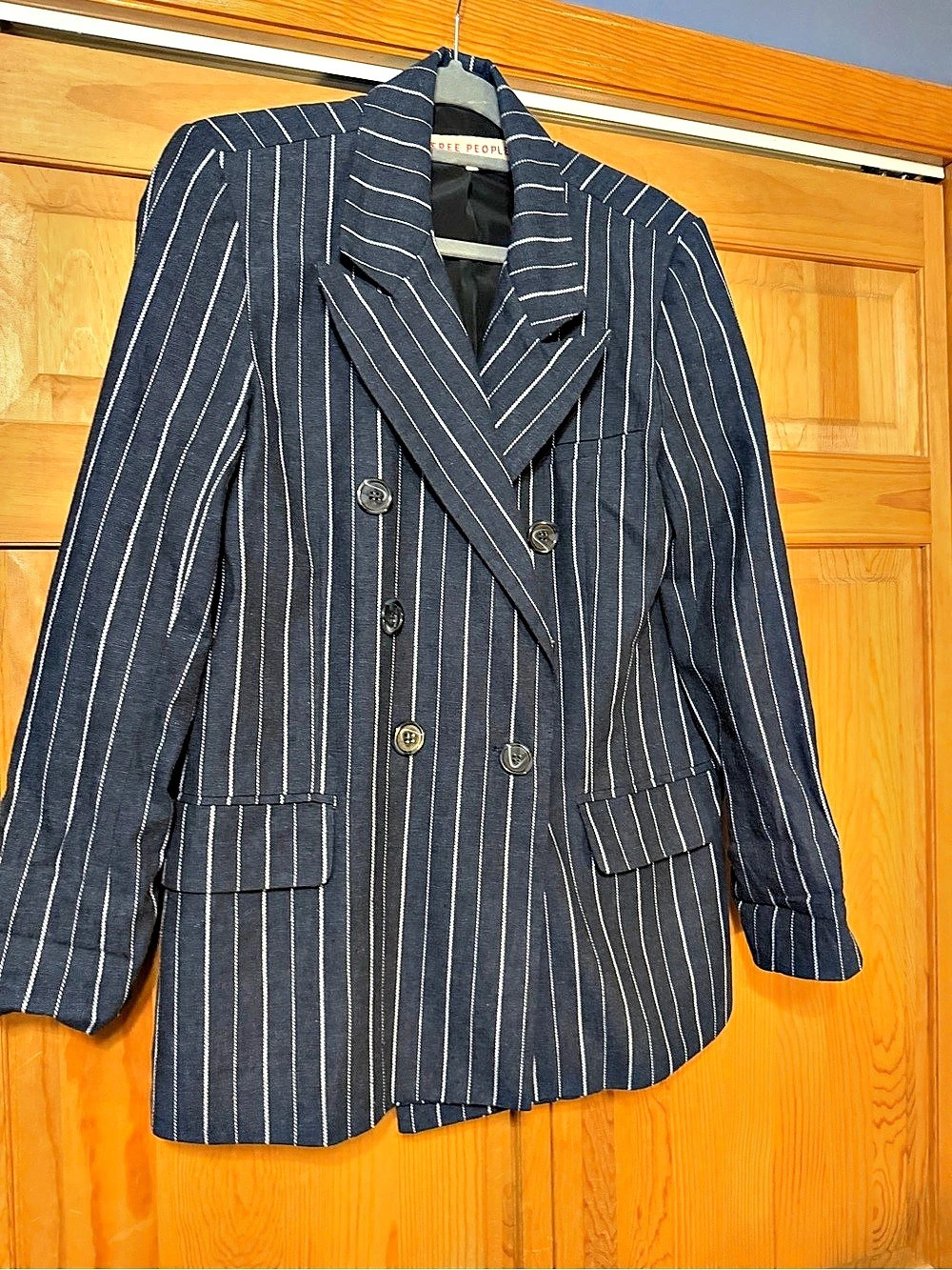Free People Ashby Double Breasted Blazer Black & White Small